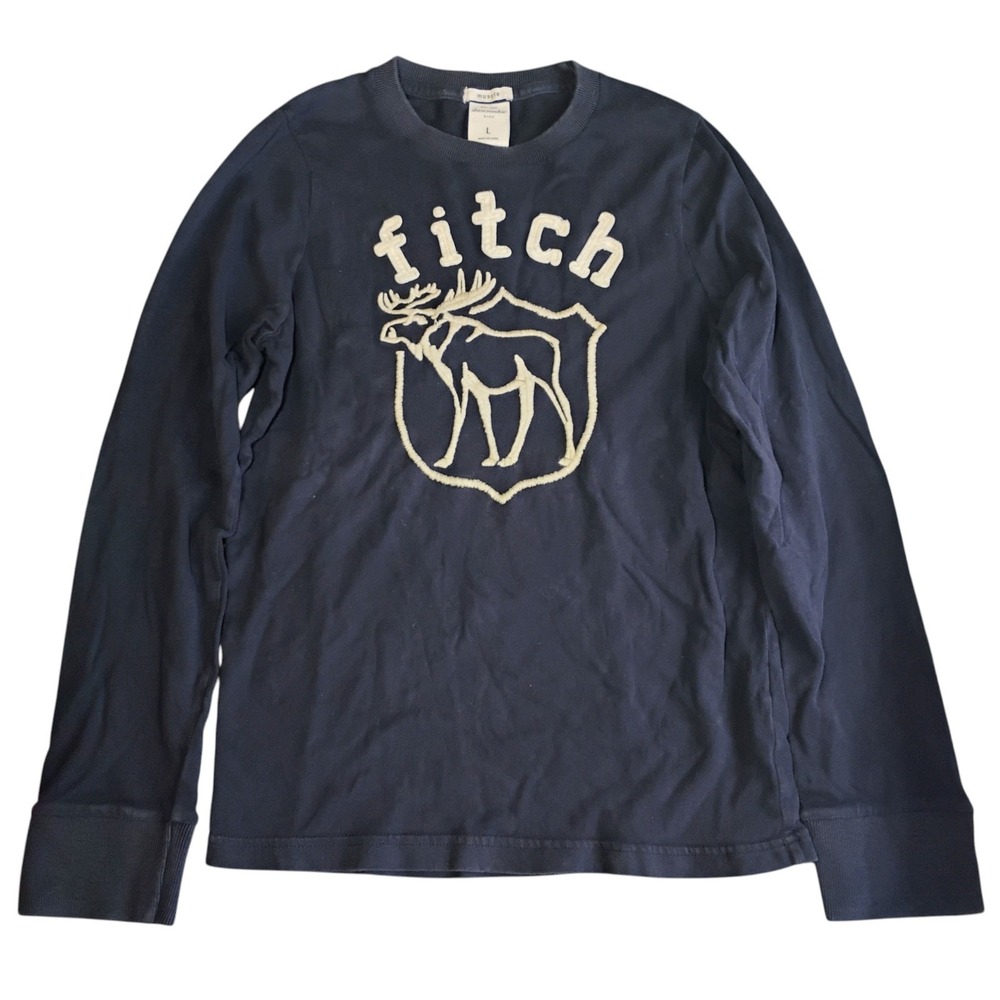 Vintage Abercrombie Kids Y2K Spellout Muscle Shirt Boys Large‎ Navy Blue Moose